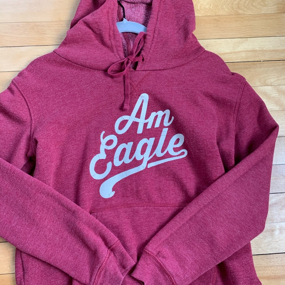 American eagle red hoodie with logo on the front